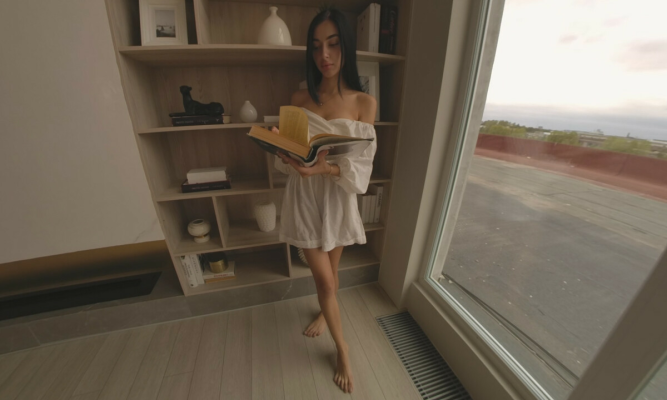 GraceQ Sensual Bookworm Striptease in VR - Image 1