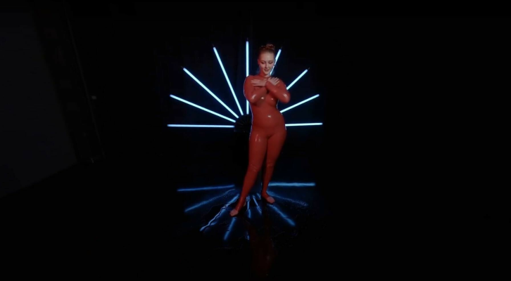 Red Latex Lady Takes A Shower - Image 1