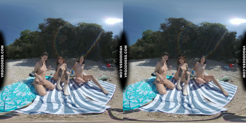 3 Babes Naked On Vacation Beach Picnic Playing Frisbee Searching For Shells And Bubble - Image 4